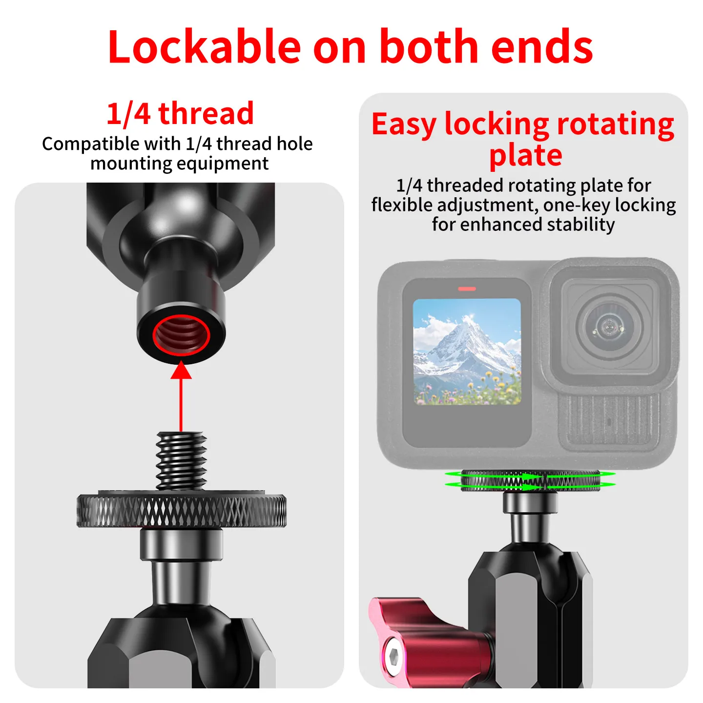 Action-Kamera Verlängerungsarm Videoleuchte Selfie-Stick Helmhalterung Einbeinstativ 1/4 Stativhalterung für Gopro Insta360 OSMO Nano – Detail 4