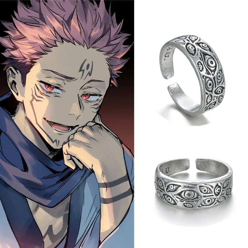 Retro Jujutsu Kaisen Anime Rings Ryomen Sukuna Cosplay Black Eye Unisex Ring Jewelry Gift Accessories Prop Personality