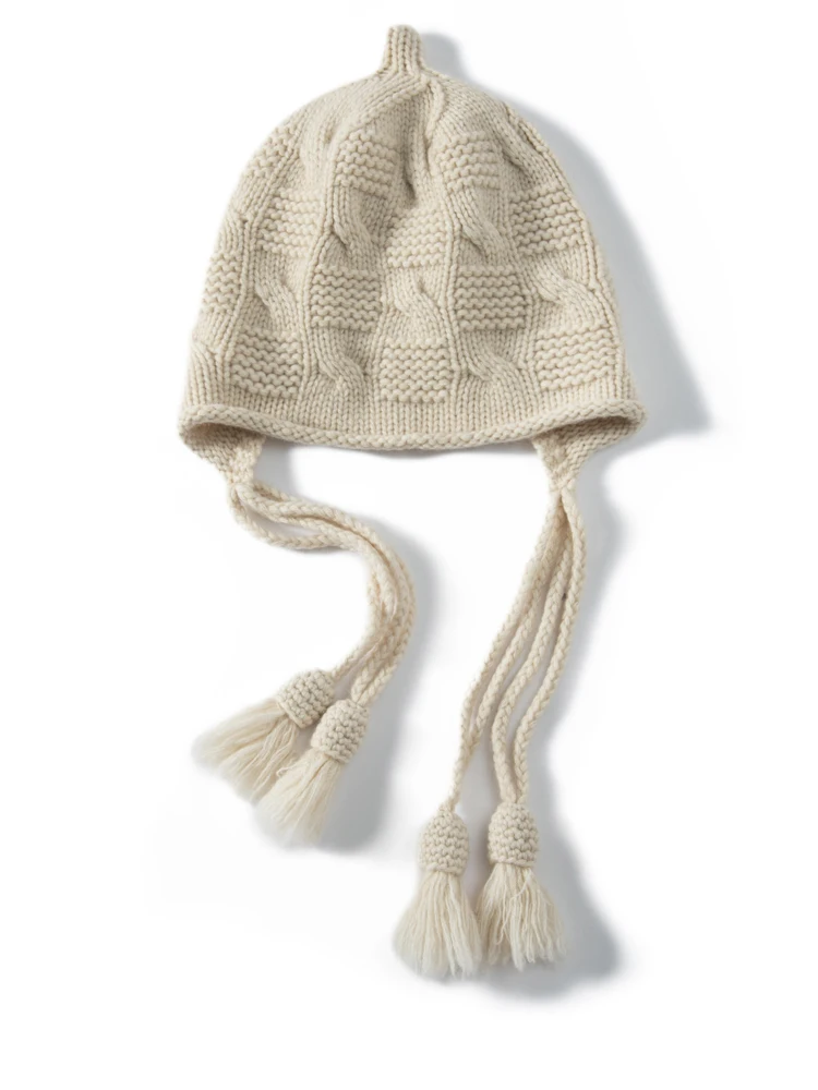 Women Cashmere Hat 100% Cashmere Autumn Winter  Cable Knitting Hats Soft Pullover Caps Casual Simple Style Cashmere Tassels Hats
