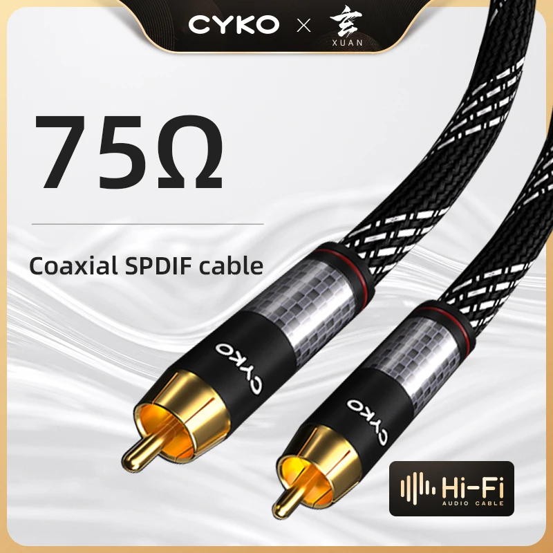 CYKO HiFi Coaxial Audio Cable 6N OFC Aux RCA cables Male To Male for Home Theater TV DVD Loudspeaker Box Power Amplifier