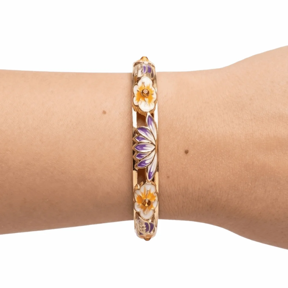 Elegant Enamel Floral Bangle Chinese Style Electroplating Cloisonne Bangle Alloy Rich Colors Women's Flower Bracelet Ladies