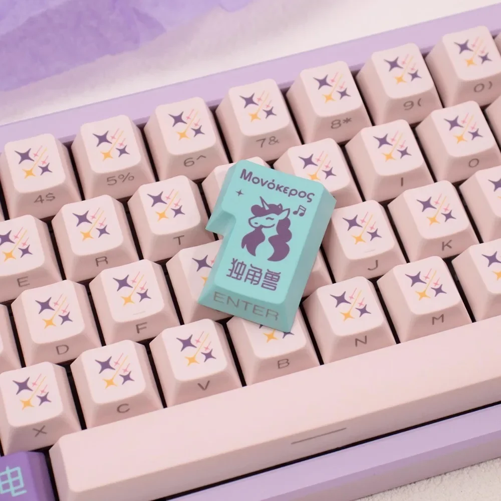 Imagem -05 - Luva Domikey Unicorn Keycap Grupo Pbt Tampão Translúcido do Teclado Perfil Cereja Teclado Mecânico Personalizado Bonito 129 Chaves