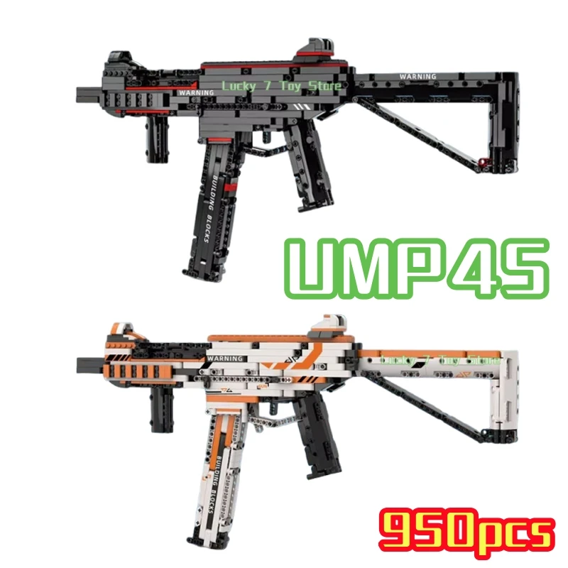 

950PCS Military Series Building Block Gun UMP45 Can Fire Bullets Compatible With MOC Bricks Technology Toys Christmas Gifts