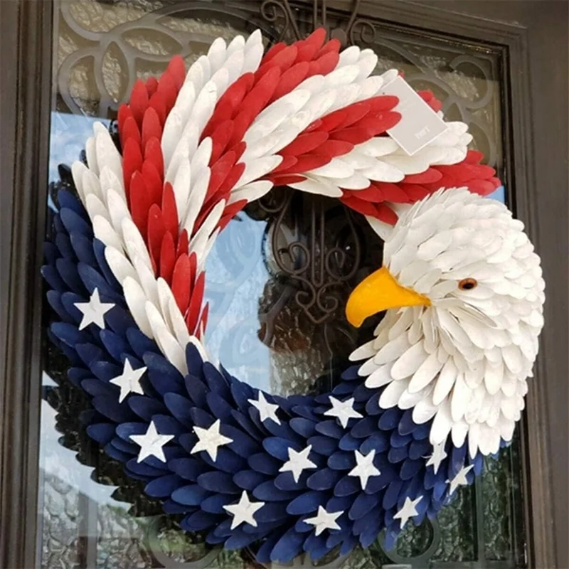 4Th Of July Bald Eagle Wreath, Front Door Red White And Blue Wreath, Patriotic Memorial Day Decoration,Welcome Sign