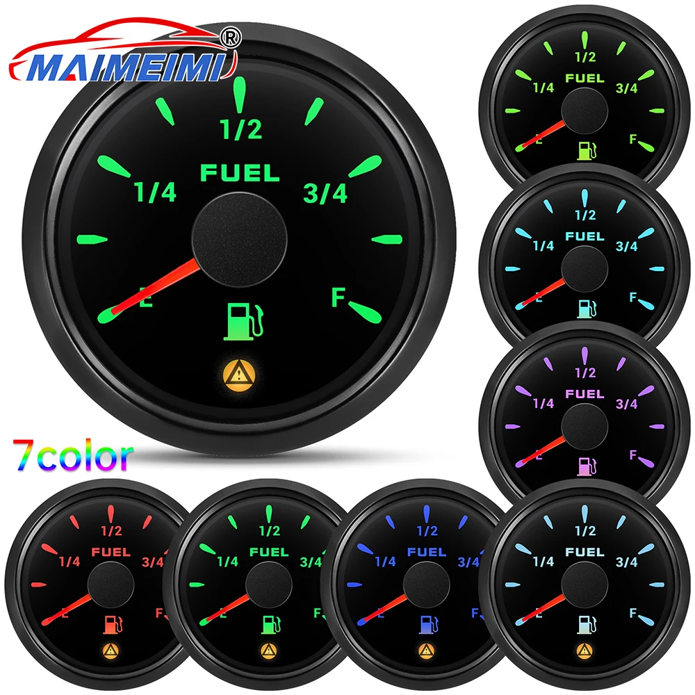 

7 Color Backlight 52mm Fuel Level Gauge With Flashing Alarm 0-190ohm 240-33ohm 0-90ohm Oil Tank Meter Digital pointer Gauge