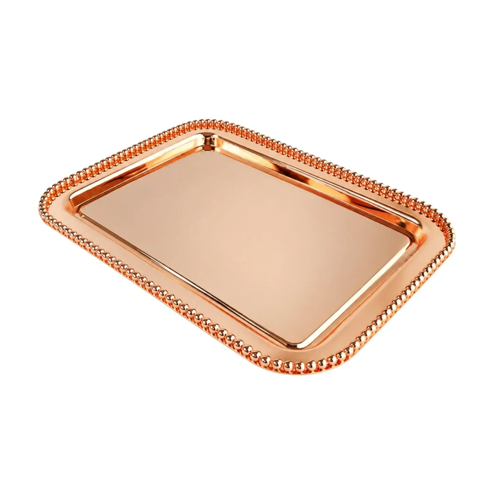 Square Metal Serving Tray with Beaded Border Luxurious Polished Metal Serving Tray with Raised Rim Decorative Fancy