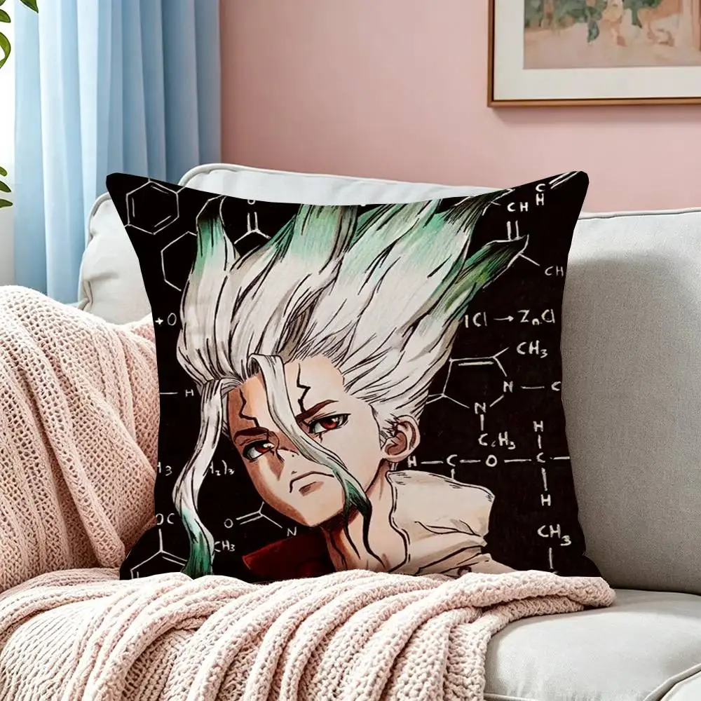 Anime D-Dr STONE S-Senku Ishigami  Square Double-Sided printed Pillow Case Bedroom Bedside Pillow Sofa Cushion Cover