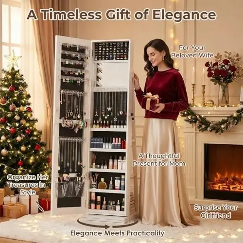 360 ° 回転式ジュエリーアルモア(全身鏡付き)、ロッ - Full Length Mirror Jewelry Armoire のレビューと価格