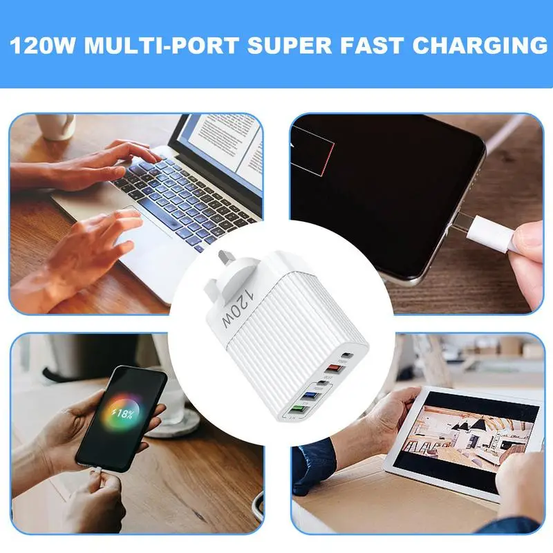 USB-адаптер, 120 Вт, несколько портов, зарядное устройство, станция быстрой зарядки, концентратор, портативная зарядная розетка типа C для мобильных телефонов