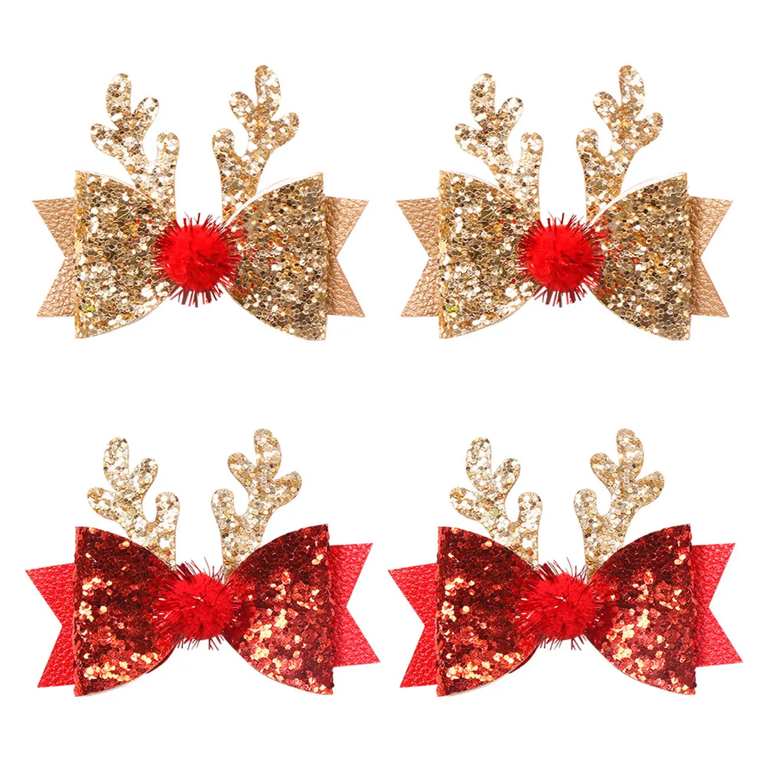 1/2pcs Shiny BB Hair Clips Hairpin Women Girls Cute Double Layered Bow Tie Barrettes Accessories Christmas Hairgrip Headdress