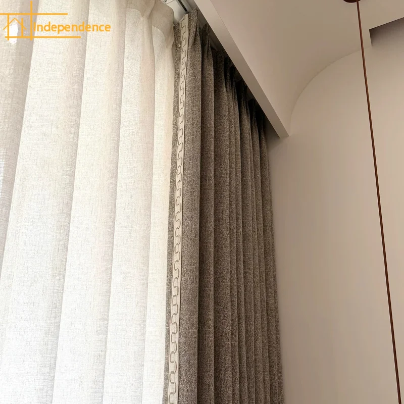 New Variegated Cotton Linen Grey Thickened Splicing Curtains for Living Room Bedroom French Window Balcony Customized Products