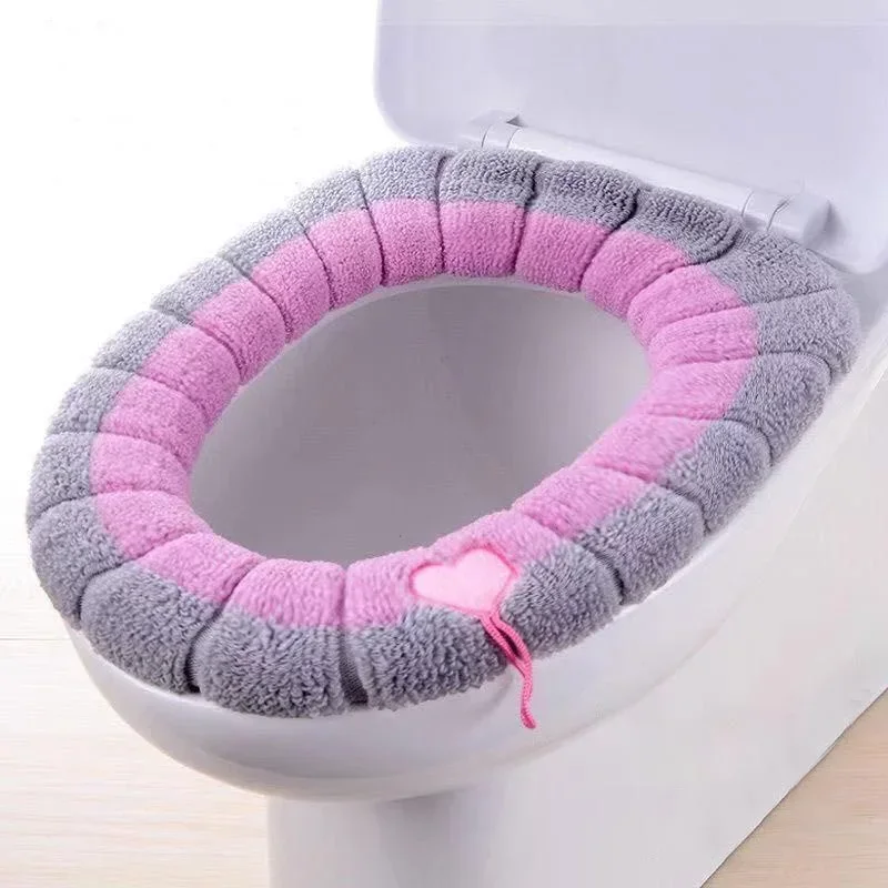 Winter Warm Toilet Seat Cover Mat Bathroom Toilet Pad Cushion with Handle Thicker Soft Washable Closestool Warmer Accessories