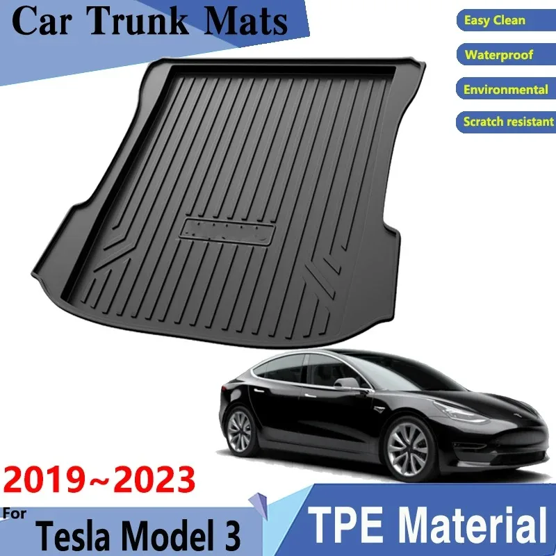 

Коврик для багажника автомобиля, материал ТПЭ для Tesla Model 3 2023, аксессуары Model3 2019 ~ 2023, задний грузовой поднос автомобиля, задние накладки для багажника, аксессуары