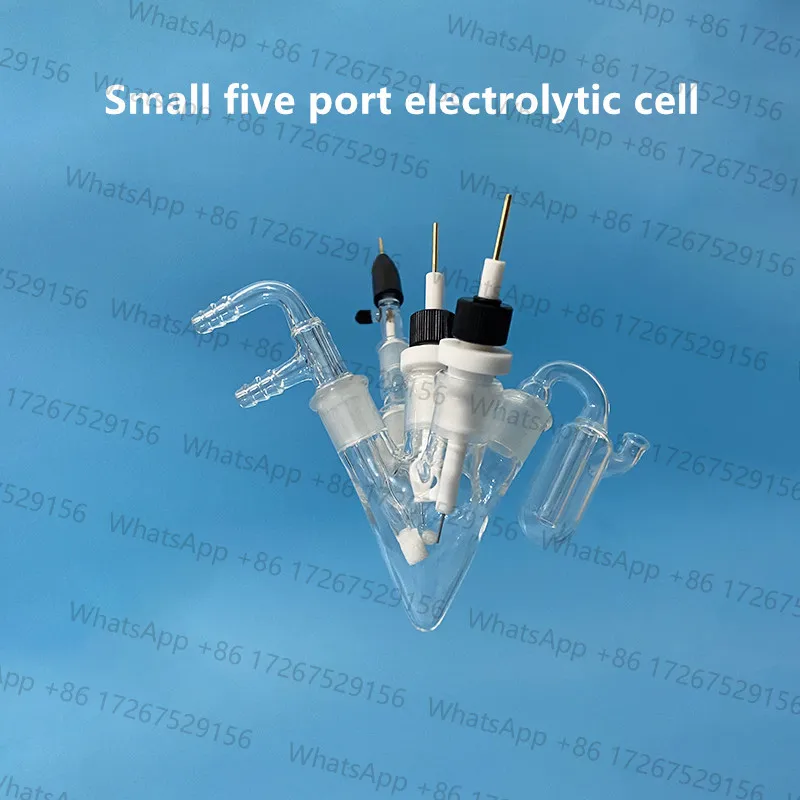 Small five port electrolytic cell, 5 / 10/20 / 30 / 50ml. Equipped with F pipe, salt bridge and liquid seal.