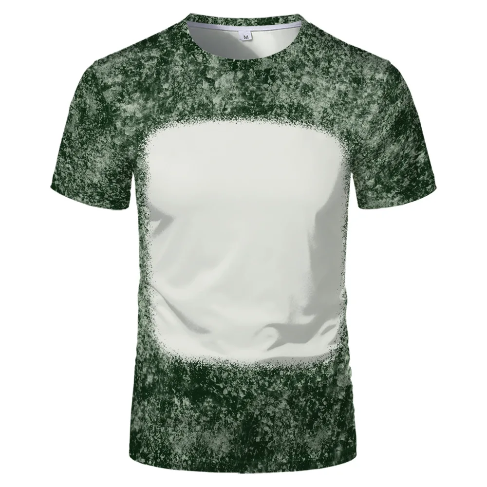 Sublimation Blank 100% Polyester T-shirts Men Woven Unisex Round Neck Short Sleeve Faux Bleached  Summer Clothing for Diy Logo