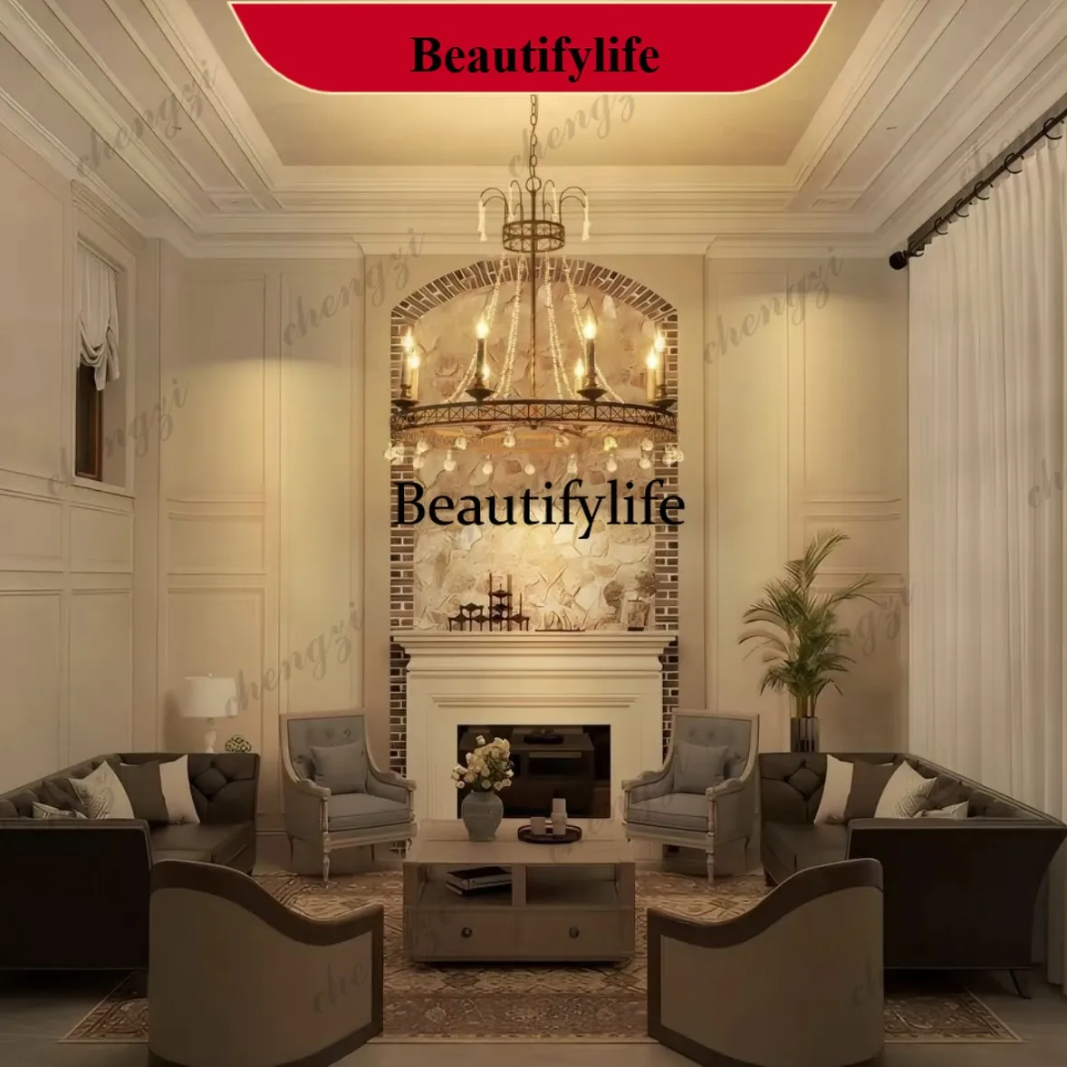 M138 American chandelier crystal retro living room main lamp light luxury large apartment lamp bedroom simple country