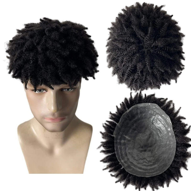 

Бразильские натуральные волосы для замещения волос 1B # Черный парик-накладка из полиуретана для мужчин с кудрявыми волосами 4C