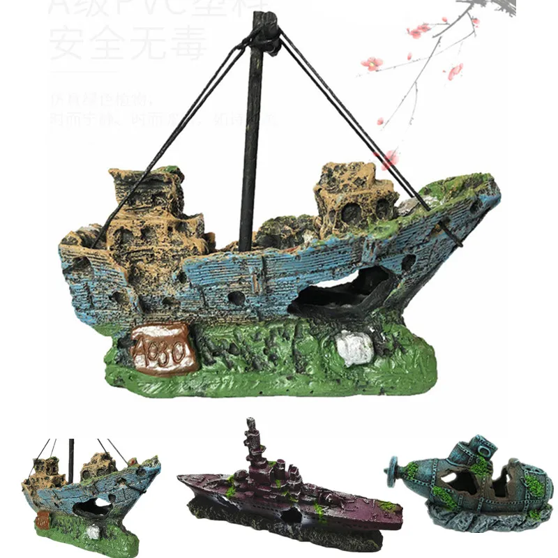 Aquarium Fish Tank Decorations Landscape Pirate Ship Wreck Ship Vintage Resin Design Boat Aquarium Accessories Home Decorations