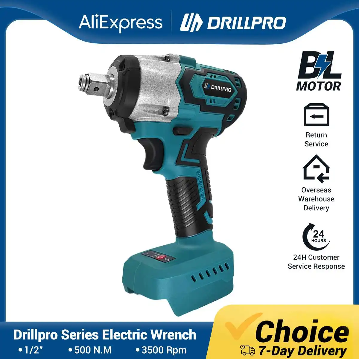 Drillpro 500N.m Brushless Electric Impact Wrench Wireless 1/2inch Cordless Wrench Drill Power Tools for Makita 18V Battery