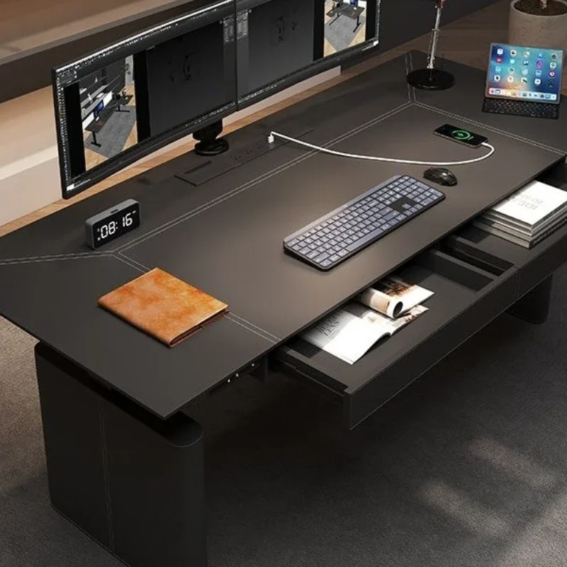 Intelligent electric lifting table computer table saddle leather desk double desk e-sports table study