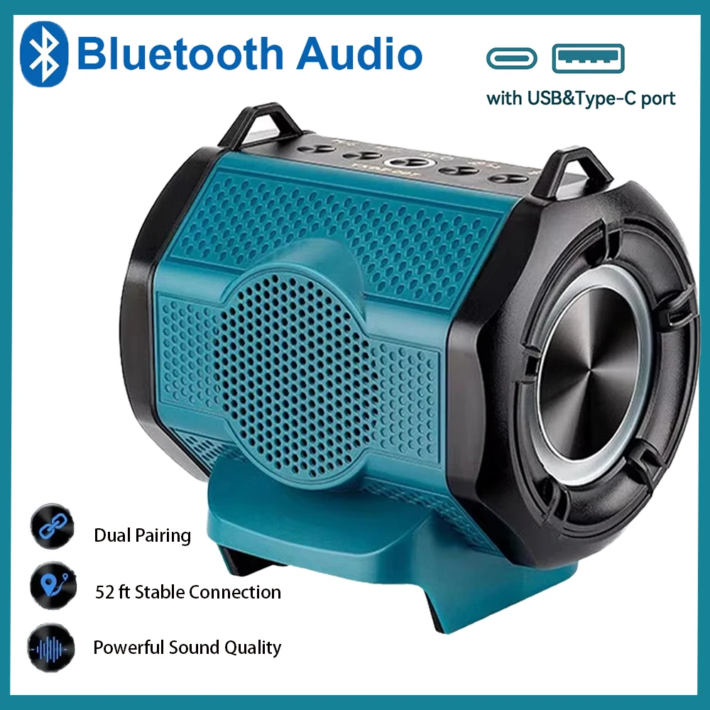 Bluetooth Speaker for Bosch 18V Li-ion Battery With USB Type-C Port Cordless Small Speaker for Jobsites, Home and Party