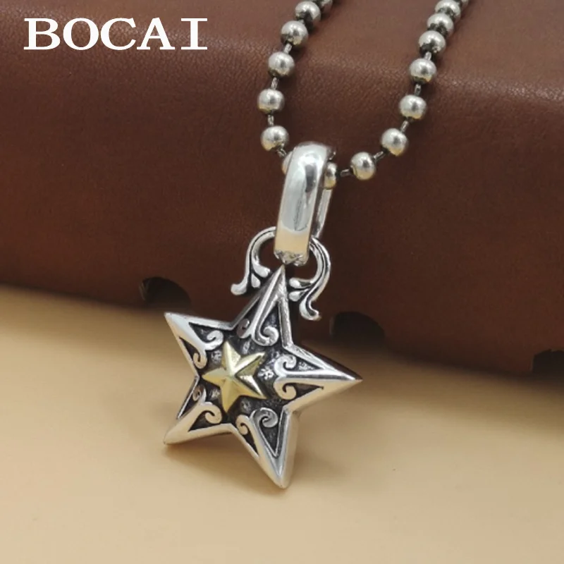 

Новинка, модные ювелирные изделия BOCAI из чистого серебра S925 пробы, Классическая Мужская подвеска в стиле ретро с пятиконечной звездой в стиле хип-хоп