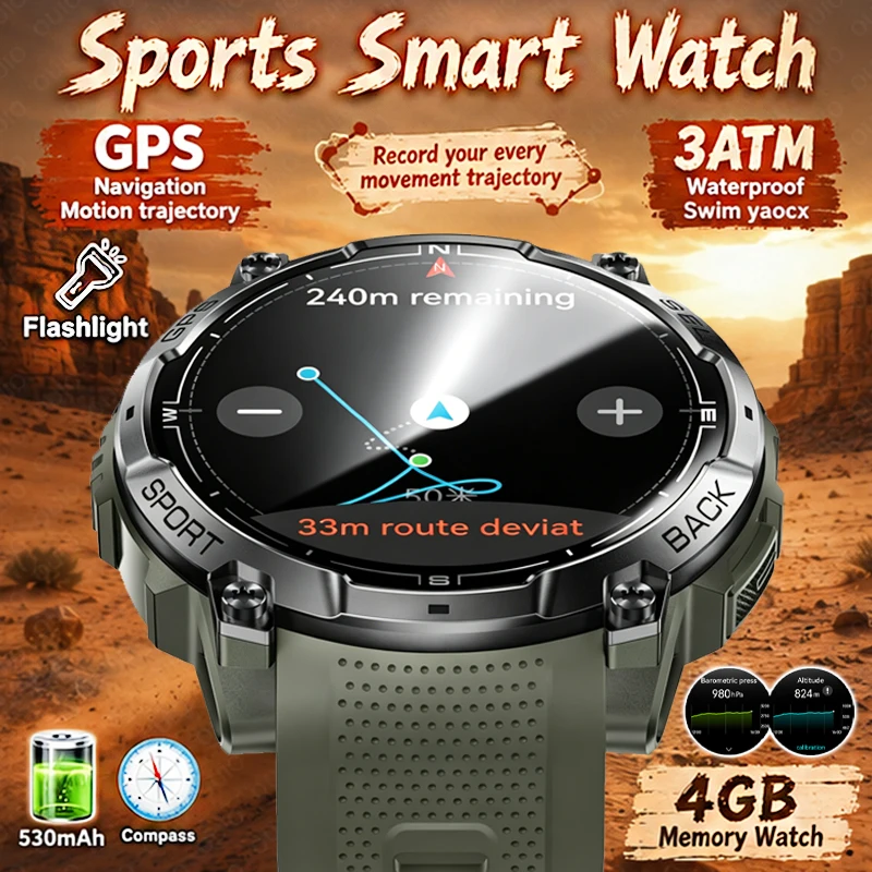 

Outdoor GPS Smart Watch 100+ Sports Altitude Barometric Compass LED Flashlight Health Monitoring 3ATM Waterproof Smart Watch