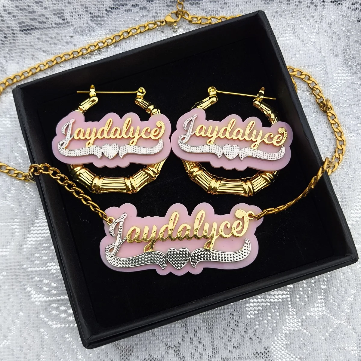 Custom Name Necklace Earrings - Engraved Name Necklace review and price