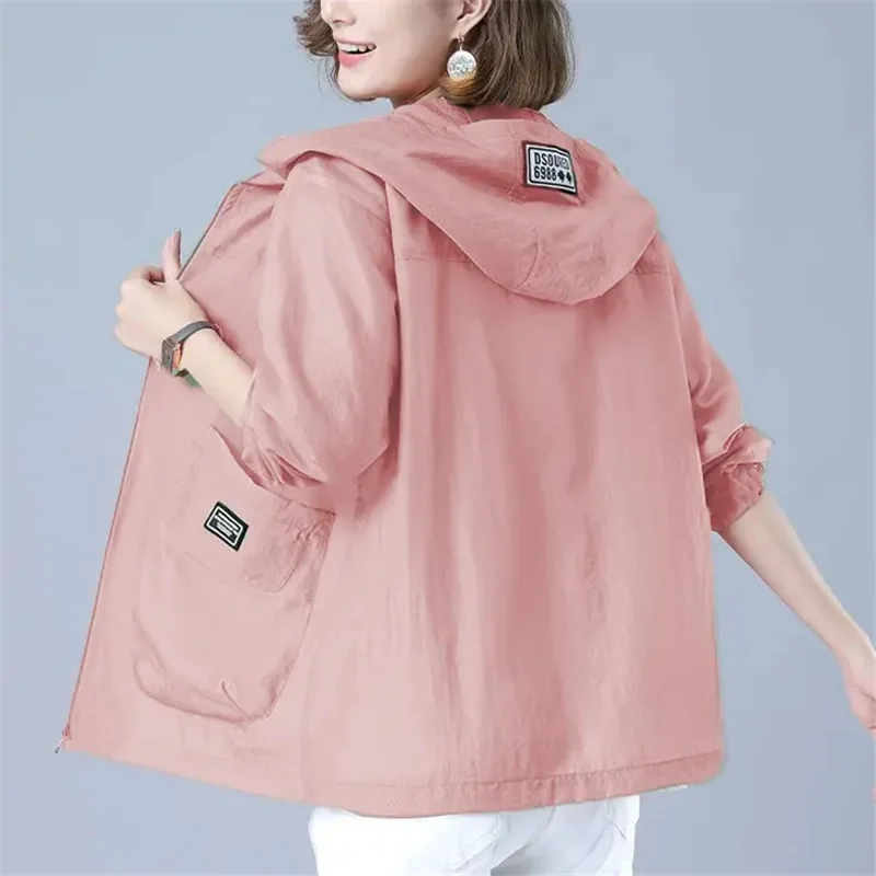 

2023 New Summer Women Jacket Thin Coat Long Sleeve Loose Sun Protection Casual Hooded Jackets Women Clothing Outerwear