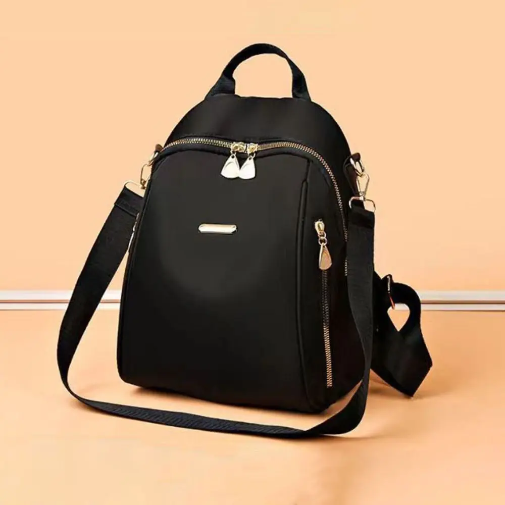 Portable Multi-functional Nylon Backpack Simple Small Black Shoulder Bag Travel Handbag Retro Backpack Students