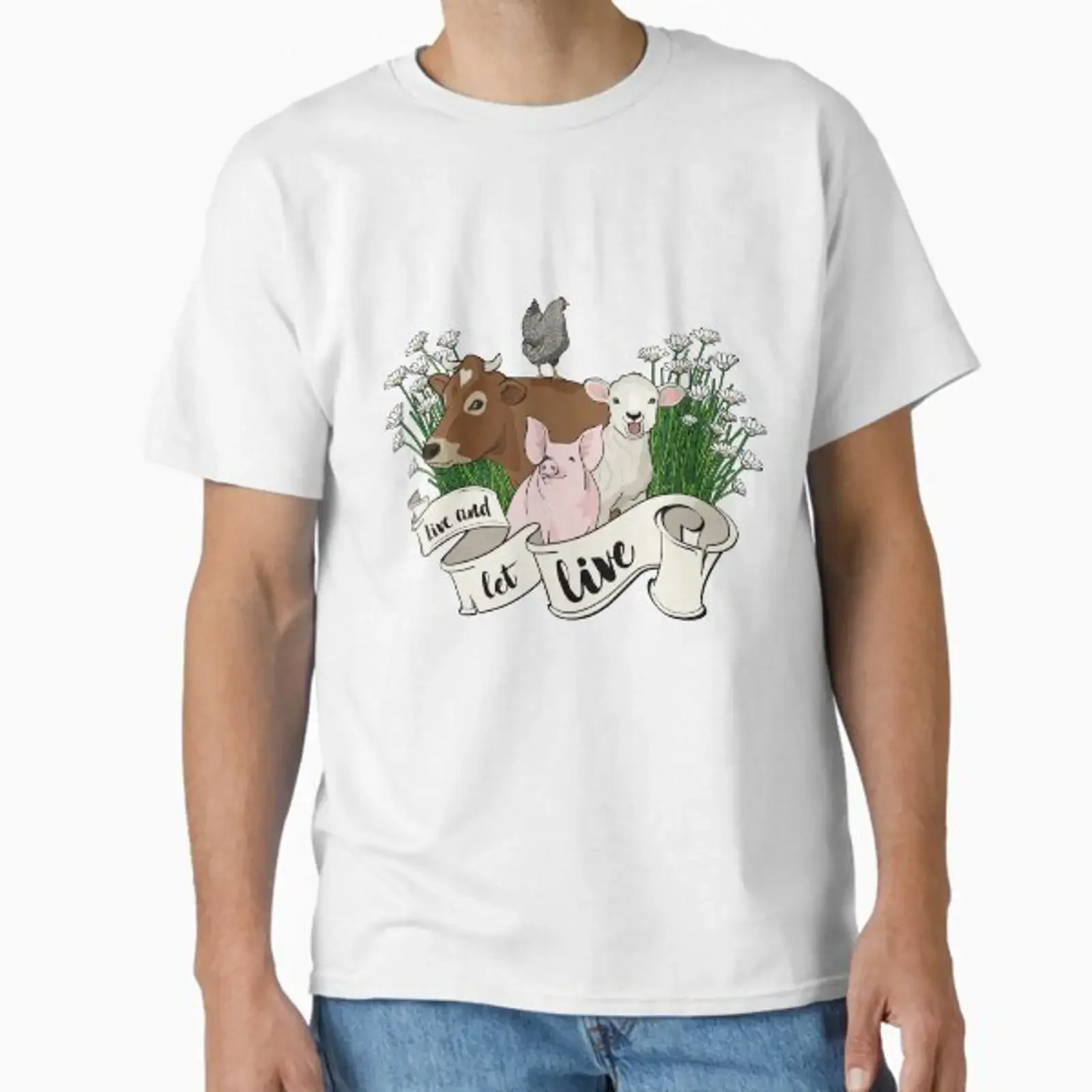 Camiseta de diseño 'Live and Let' diseñada y vendida por Mary Pelletier, estilo vintage, lavada, transpirable, informal, con gráfico, elástica, versátil, elegante, a la moda, suave