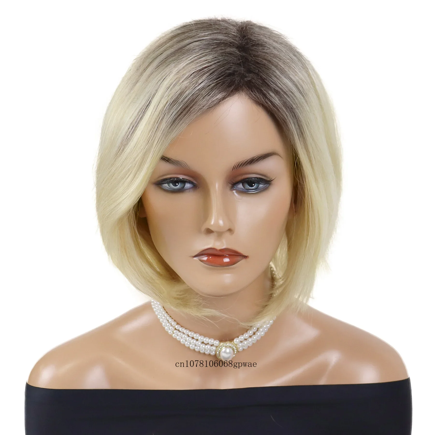 Synthetic Short Blonde Wigs for Women Bob Wig Natural Straight Wig with Dark Root Side Part Hair Daily Party Cosplay Halloween