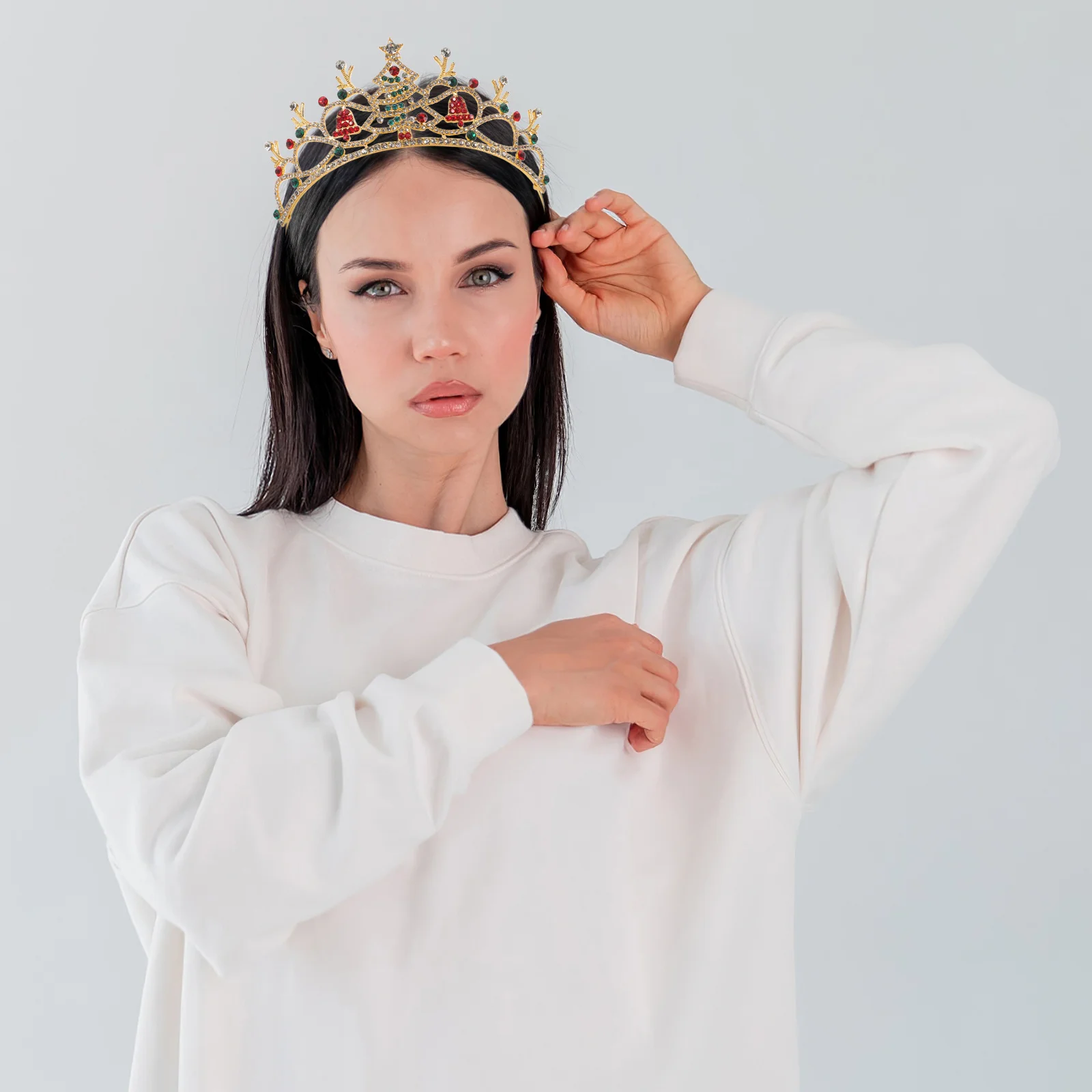 

Christmas Jeweled Rhinestone Tiara Sparkle Xmas Costume Headband Christmas Party Hair Accessories Xmas Crown for Women