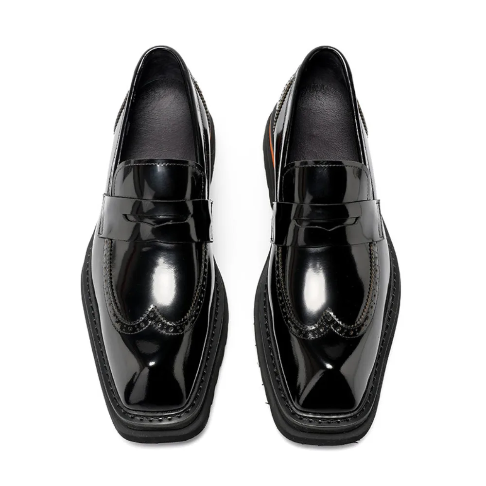 New Summer Brogue Dress Shoes for Men Carved Bright Surface Genuine Leather Thick Sole Business Casual Loafers