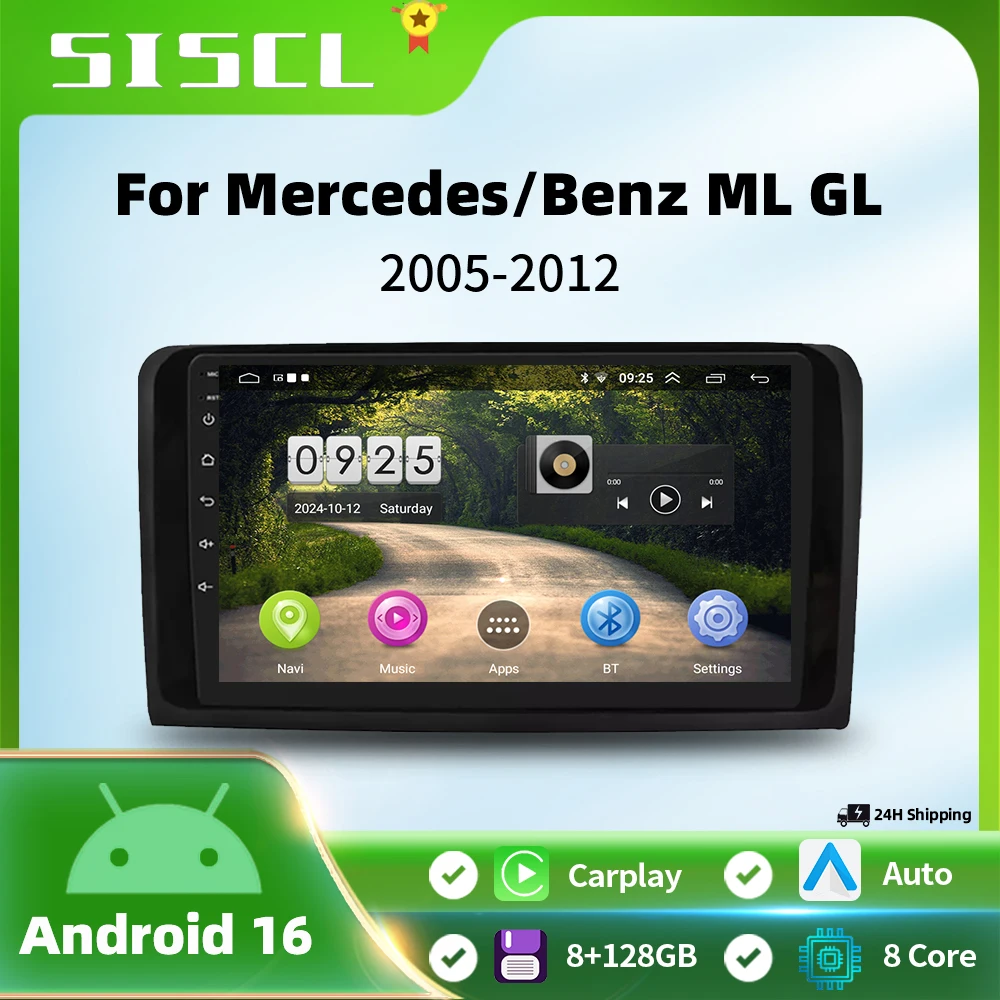 Radio multimedia para coche Android 16 para Benz GL ML W164 ML350 ML500 X164 2005-2012, reproductor de video 2K QLED, GPS, estéreo, CarPlay