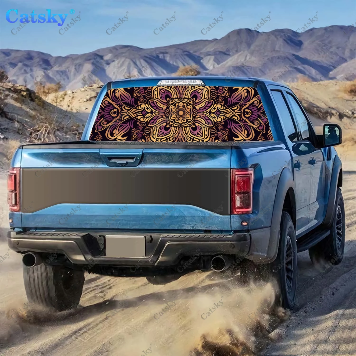 Abstract Paisley Batik Rear Window Decal Fit Pickup,Truck,Car Universal See Through Perforated Back Windows Vinyl Sticker