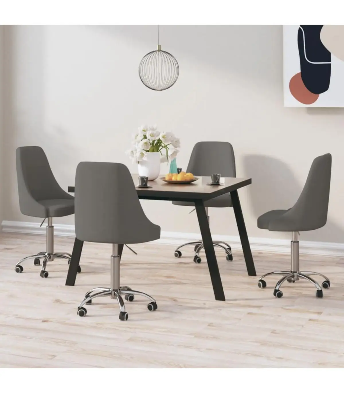 Dining chairs rotating dining chairs 4 units dark gray fabric