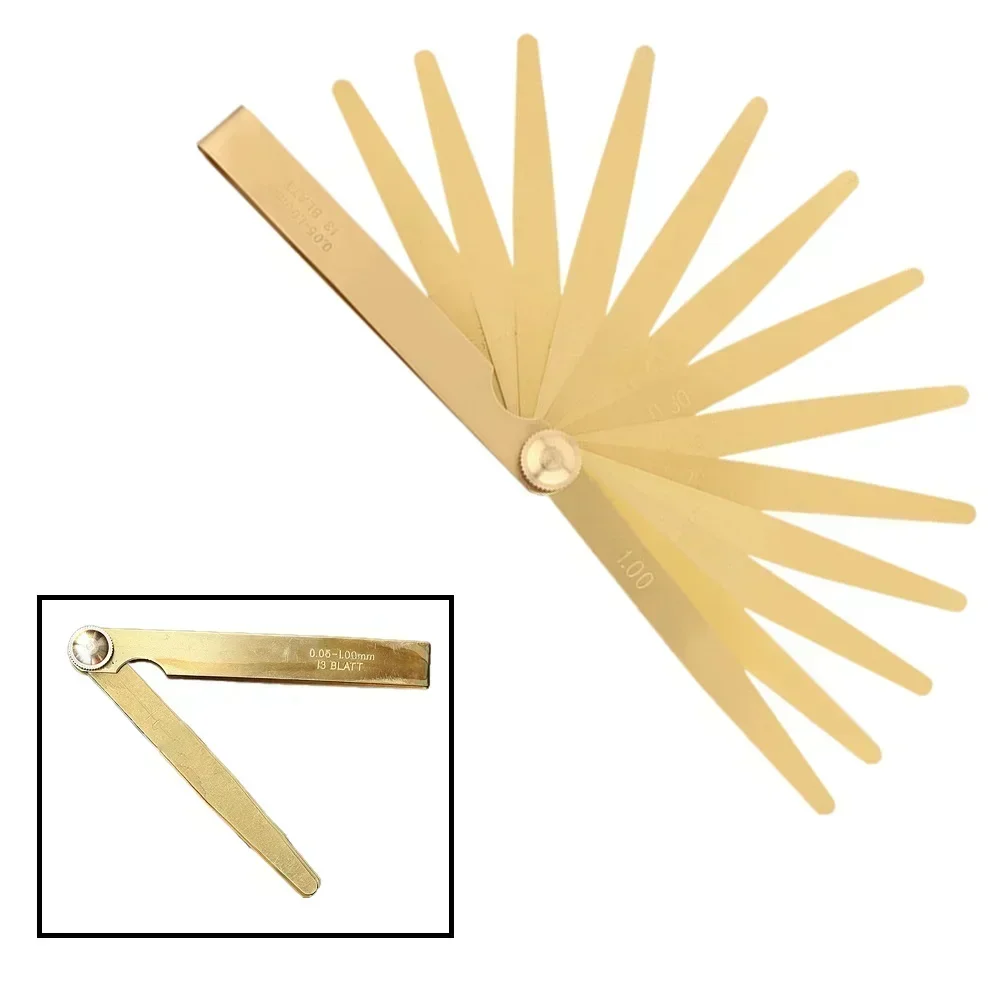 13pcs Feeler Gauges High Precision Metric Brass Foldable Feeler Gauge 0.05-1m 13 Blade Brass Measure Tool