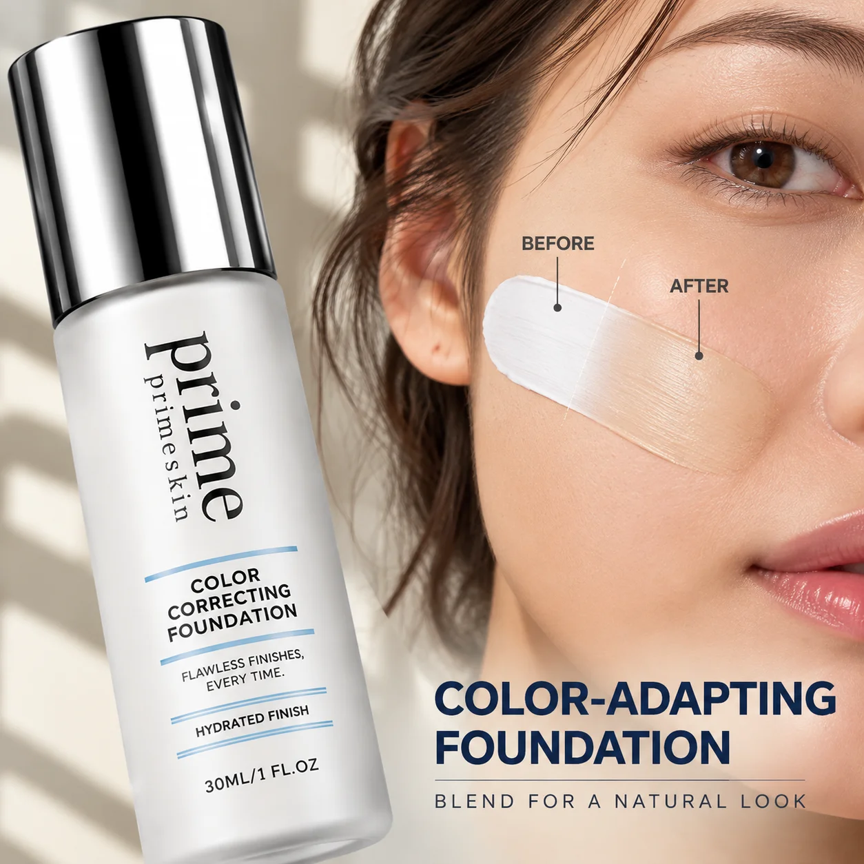 Prime Primeskin Color Changing Foundation Skin Tone Matching Hydrated Finish Creates Flawless Even Skin Tone For Natural Makeup