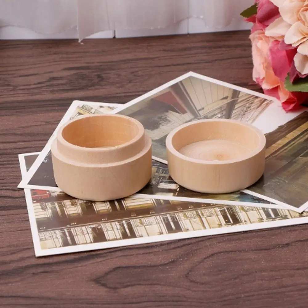 Small Round Empty Wooden Storage Boxes Ring Box Vintage Handmade Decorative Natural Craft Jewelry Box Case Wedding Accessories