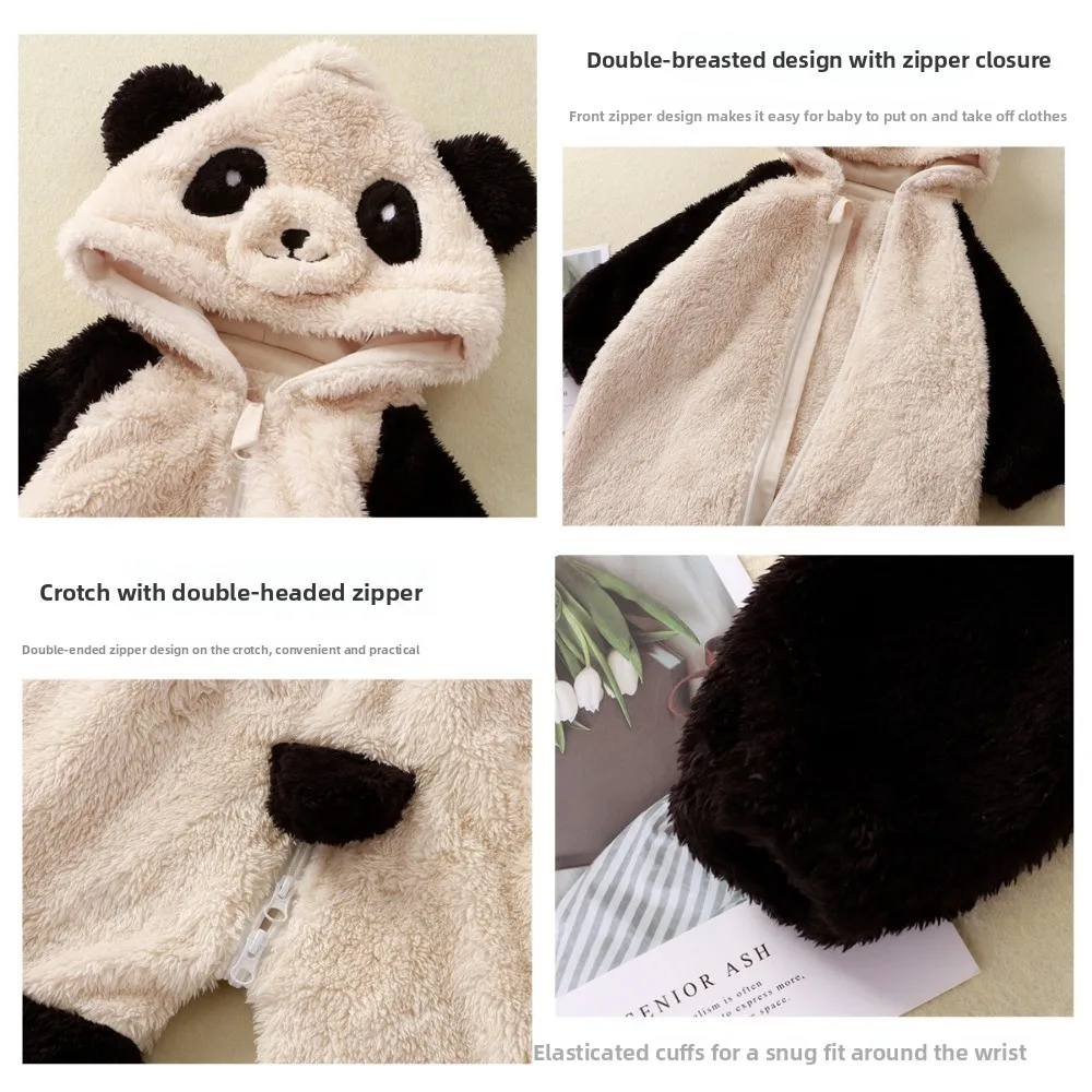 

0-24months Romper Pajamas Keep Warm Panda Rabbit Pattern Infant Home Clothes Hooded Romper Soft Newborn Winter Jumpsuit