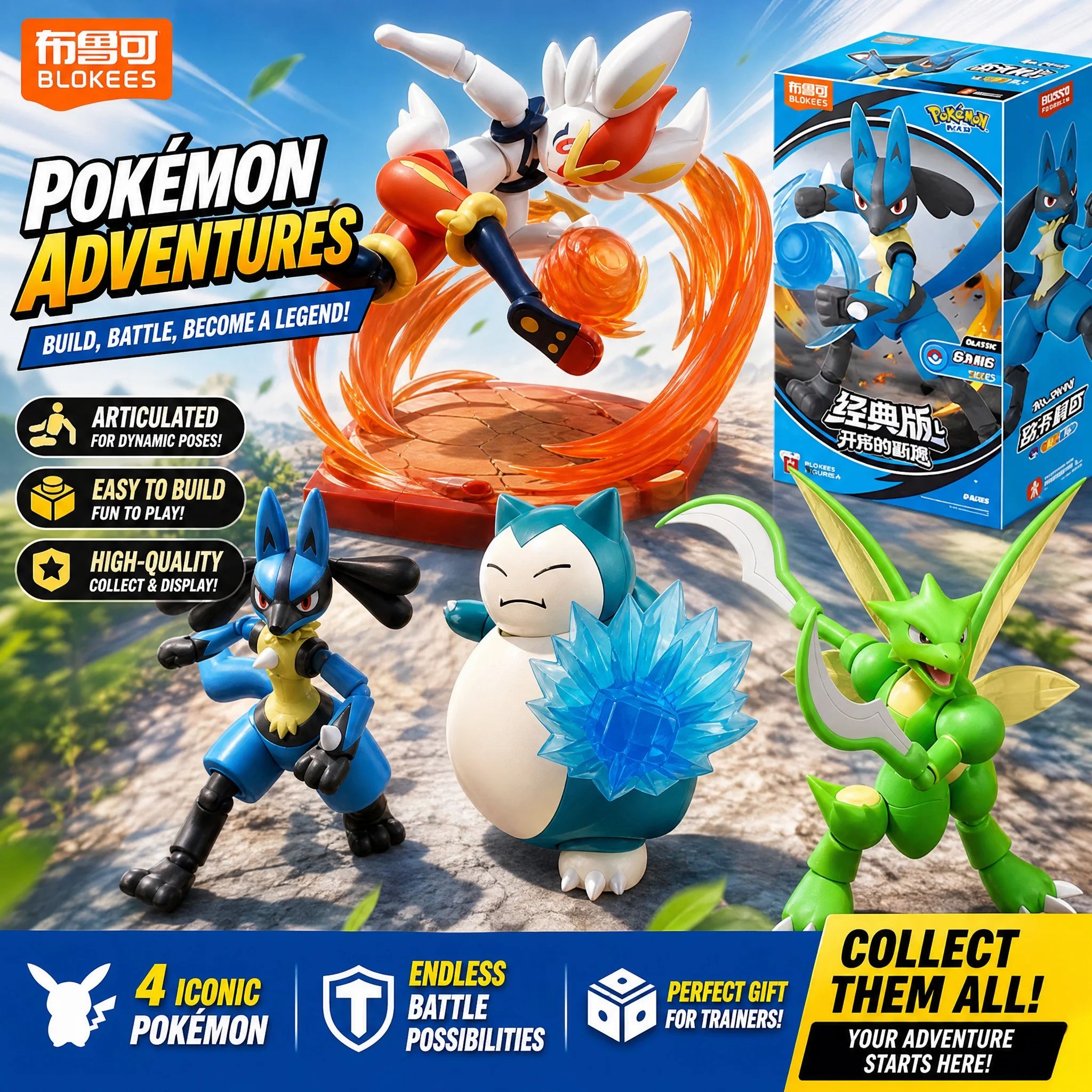 Blokees Pokemon Classic L Charizard Greninja Ceruledge Buildable Figure Model Kit Pre Painted PVC Action Doll Toy Gift For Fans