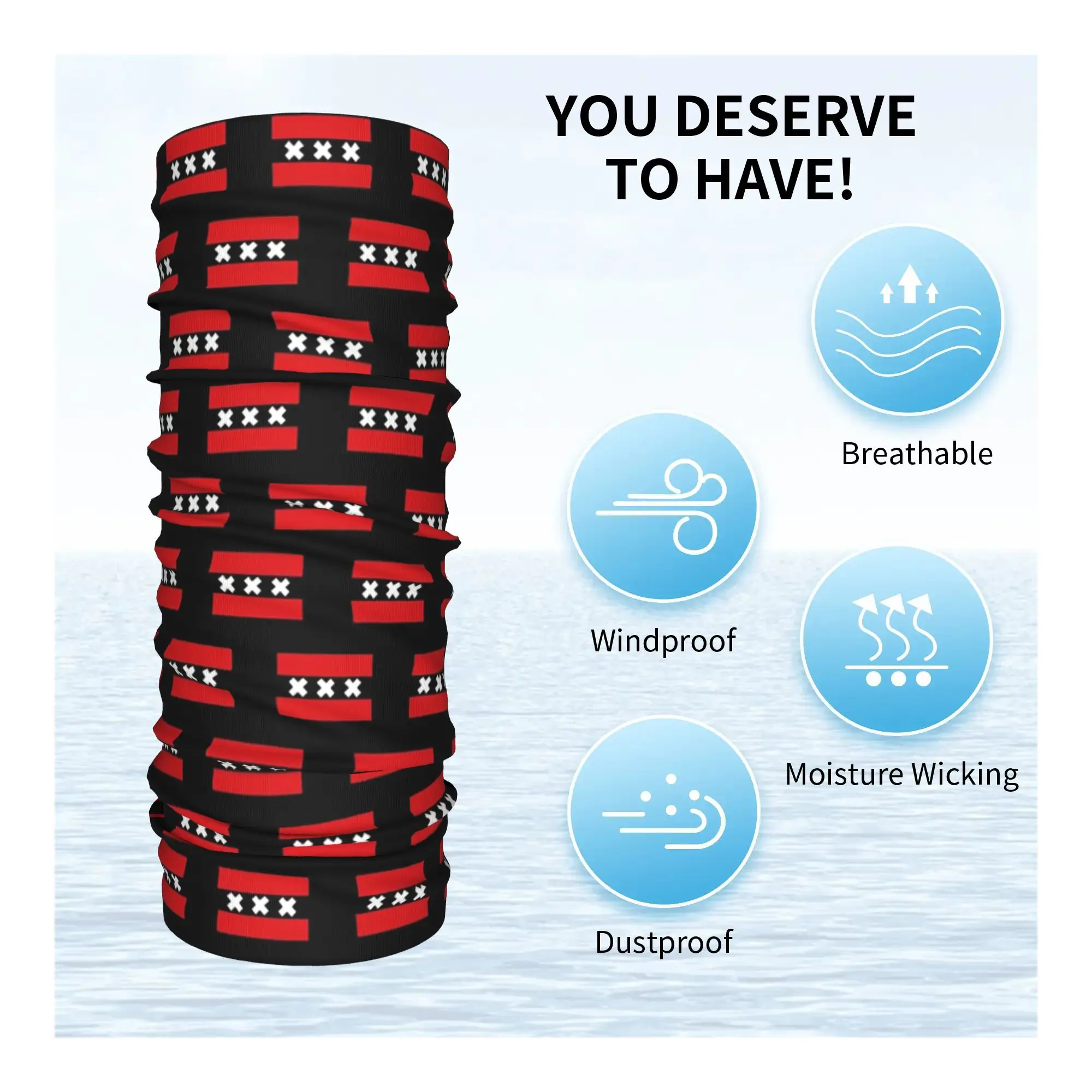 علم أمستردام باندانا الرقبة الجراب المطبوعة التفاف وشاح قناع الوجه الدافئ الرياضة في الهواء الطلق للرجال النساء الكبار الشتاء