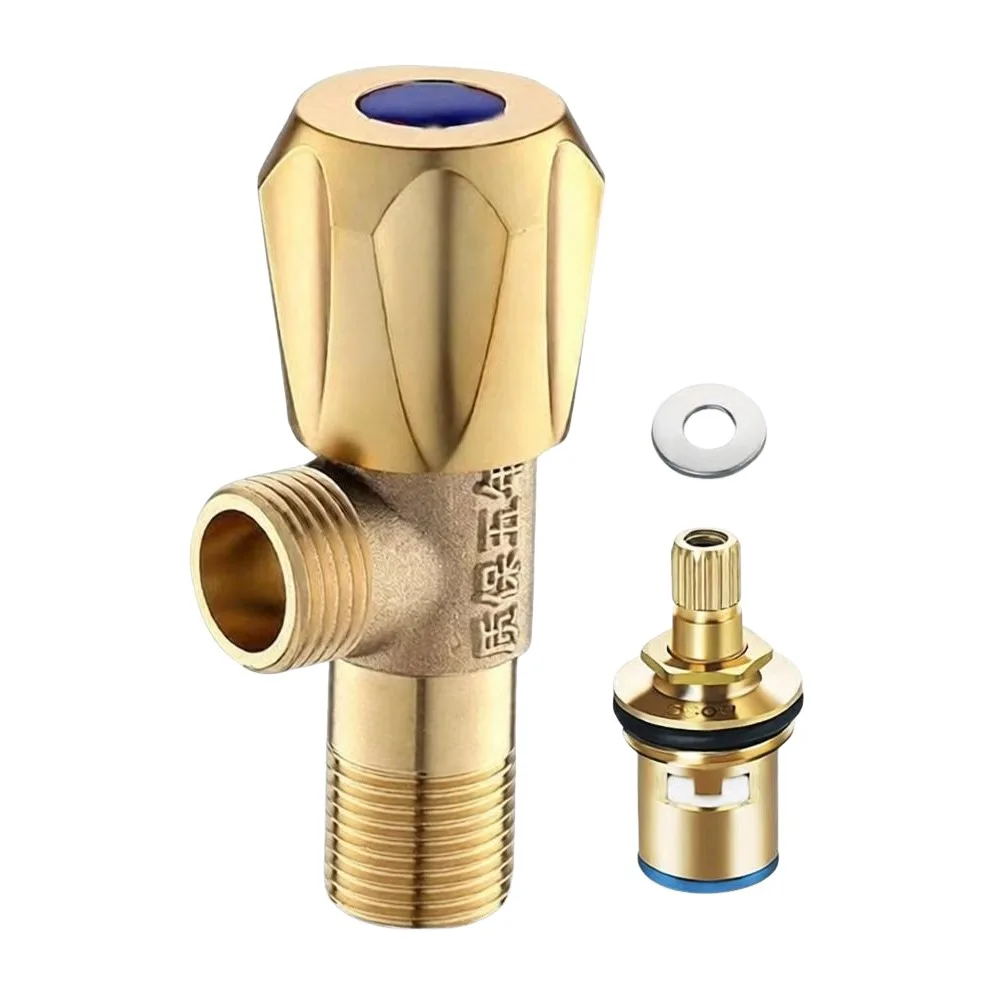Brass Triangle Valve Quarter Turn Color Coded Handle Water Supply Valve 304 Stainless Steel Tee Switch Hot Water Heater Valve