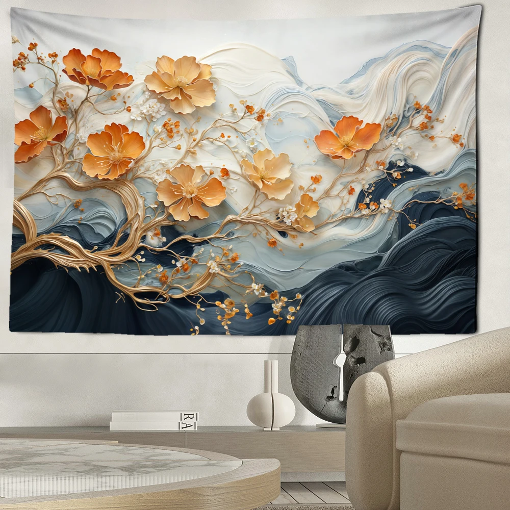 Flower Branches Flower Oil Paintings Tapestry Wall Hanging Simple Art Bohemian Hippie Tapiz Living Room Bedroom Home Decor