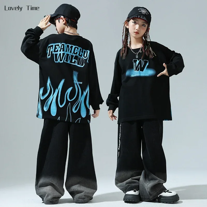 Boys Sweatshirt Black Jogges Pants Kids Girls Hip Hop Loose Street Dance Outfit Children Streetwear Kids Sportwear Clothes Sets