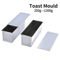 250g/450g/600g/750g/900g/1000g in lega di alluminio nero rivestimento antiaderente scatole per Toast pane pagnotta Pan stampo per dolci strumento di cottura con coperchio