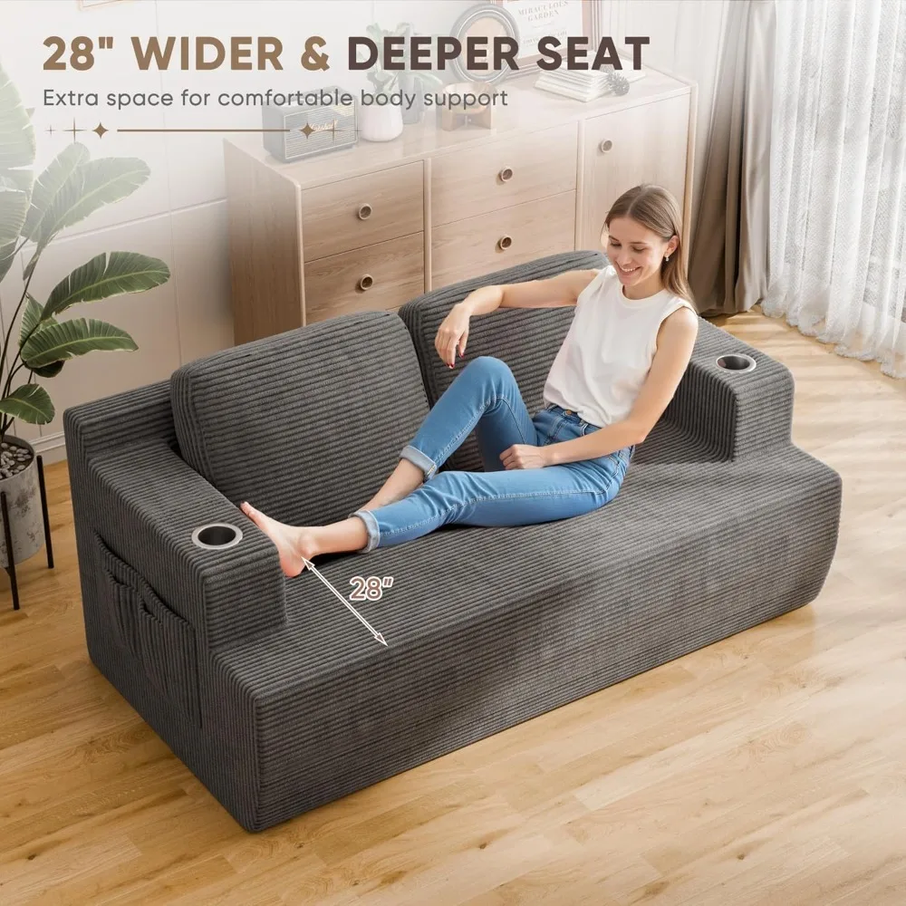 أريكة سحابة بمقعدين، أريكة أرضية منجدة بمقعدين مع إسفنج الذاكرة لغرفة المعيشة وغرفة النوم باللون الرمادي