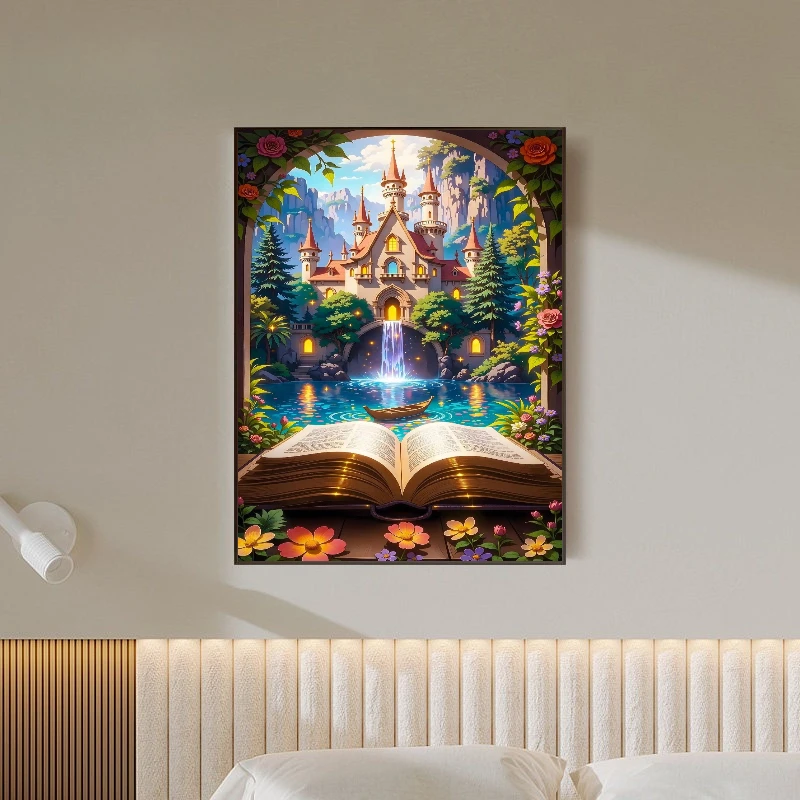 Oil Painting Open Book Fairy Tale Castle Waterfall Fantasy Landscape By Numbers Wall Decor for Living Room Bedroom Gift No Frame