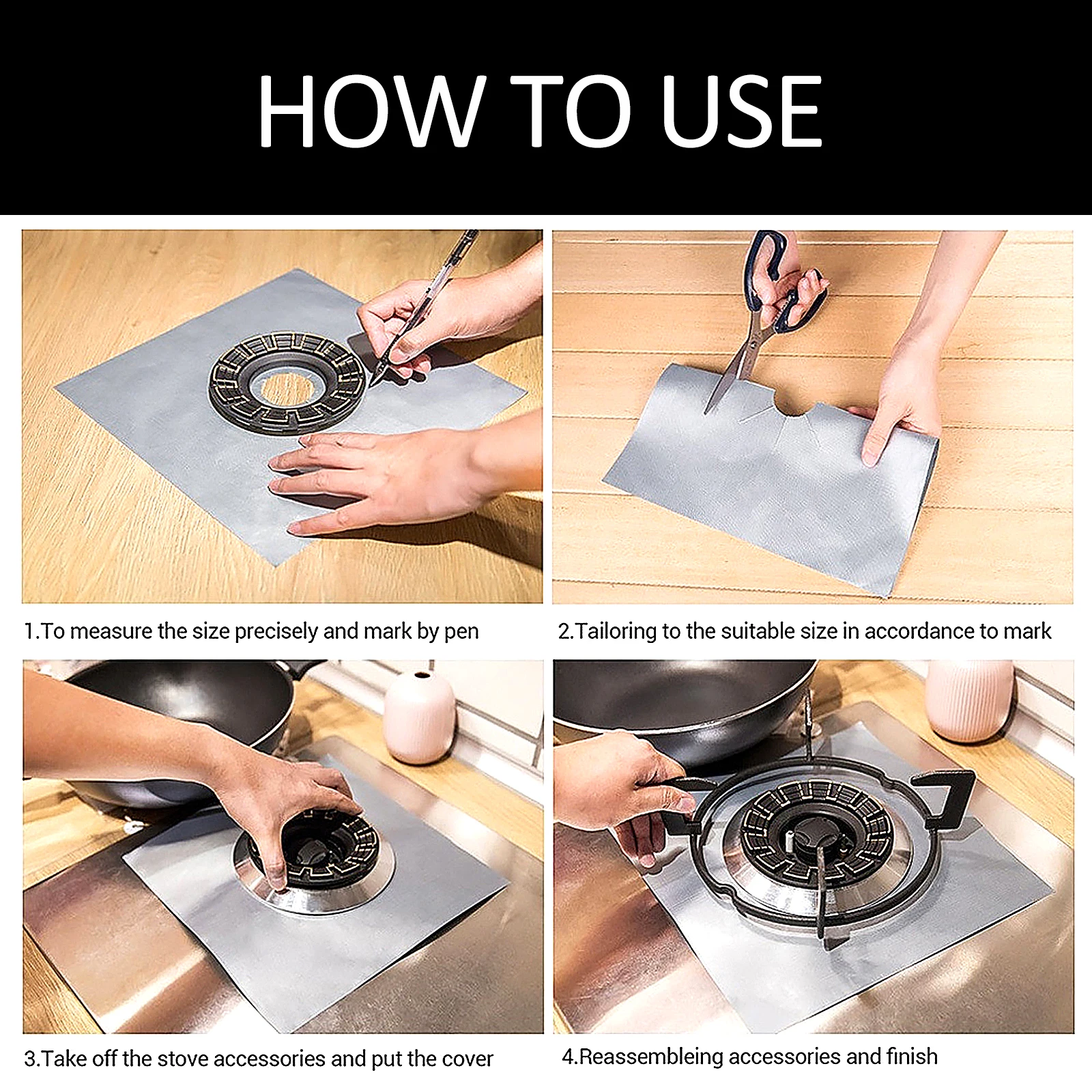 

4 Pcs Stove Burner Covers Gas Protection Mat Liner for Burners Pad Protector Black Fiberglass